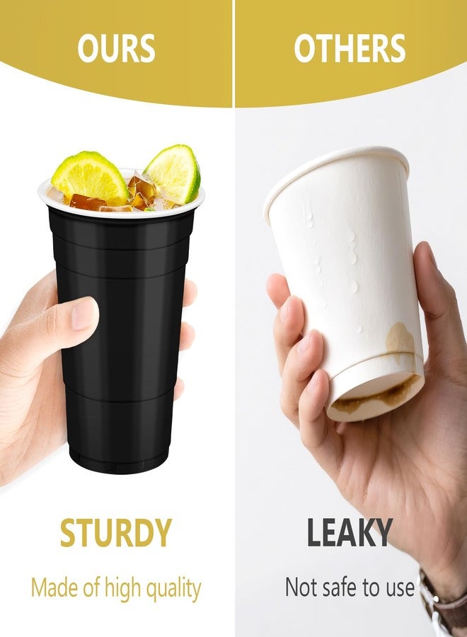 LANLISA 100Pcs Black and Gold Plastic Cups, 16 oz Disposable Cups For Birthday Party, Graduation Decorations, New Years Eve - Image 4